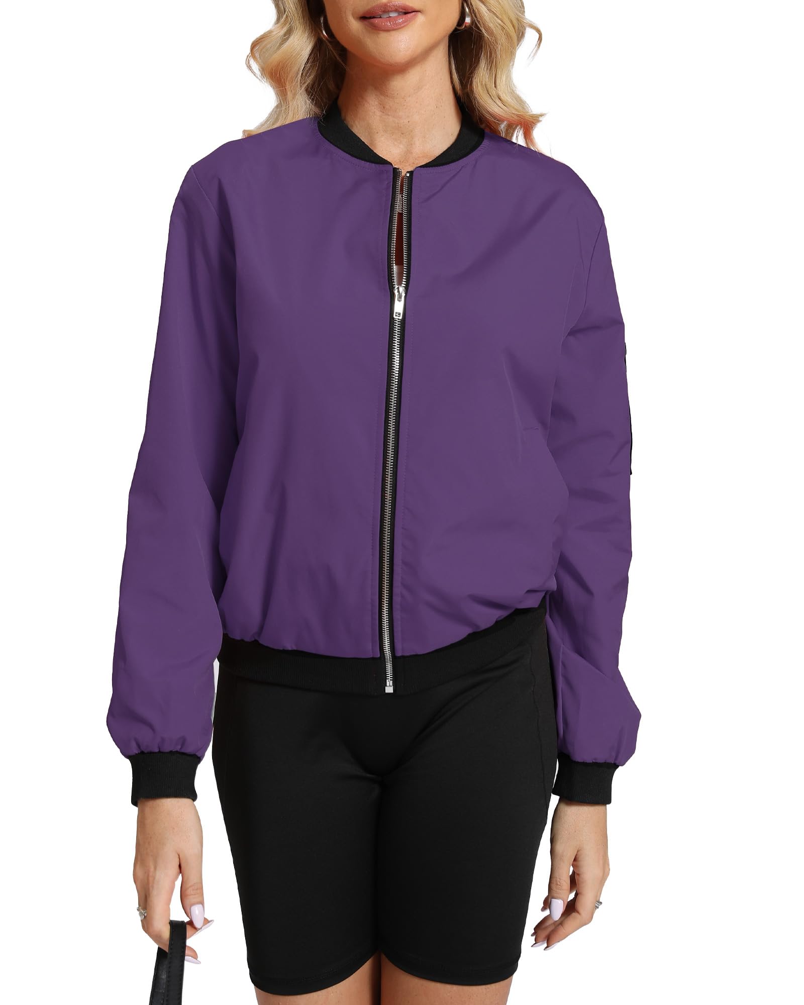 Argstar Women's Bomber Jacket Lightweight Casual Windbreaker with Pockets S-3XL