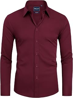 Alimens & Gentle Men's Slim Fit Button Down Shirts Long Sleeve Stretch Wrinkle-Free Shirt Stain Protection