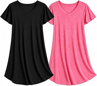 Marvmys Women's Nightgowns Plus Size Summer Nightgown Agodon Short Sleeve Pyjamas with Pockets L-4XL