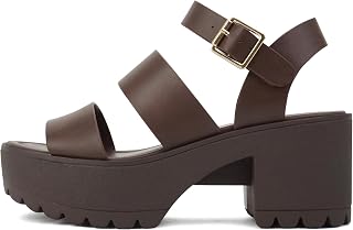SODA ACCOUNT ~ Women Open Toe Two Bands Lug sole Fashion Block Heel Sandals with Adjustable Ankle Strap