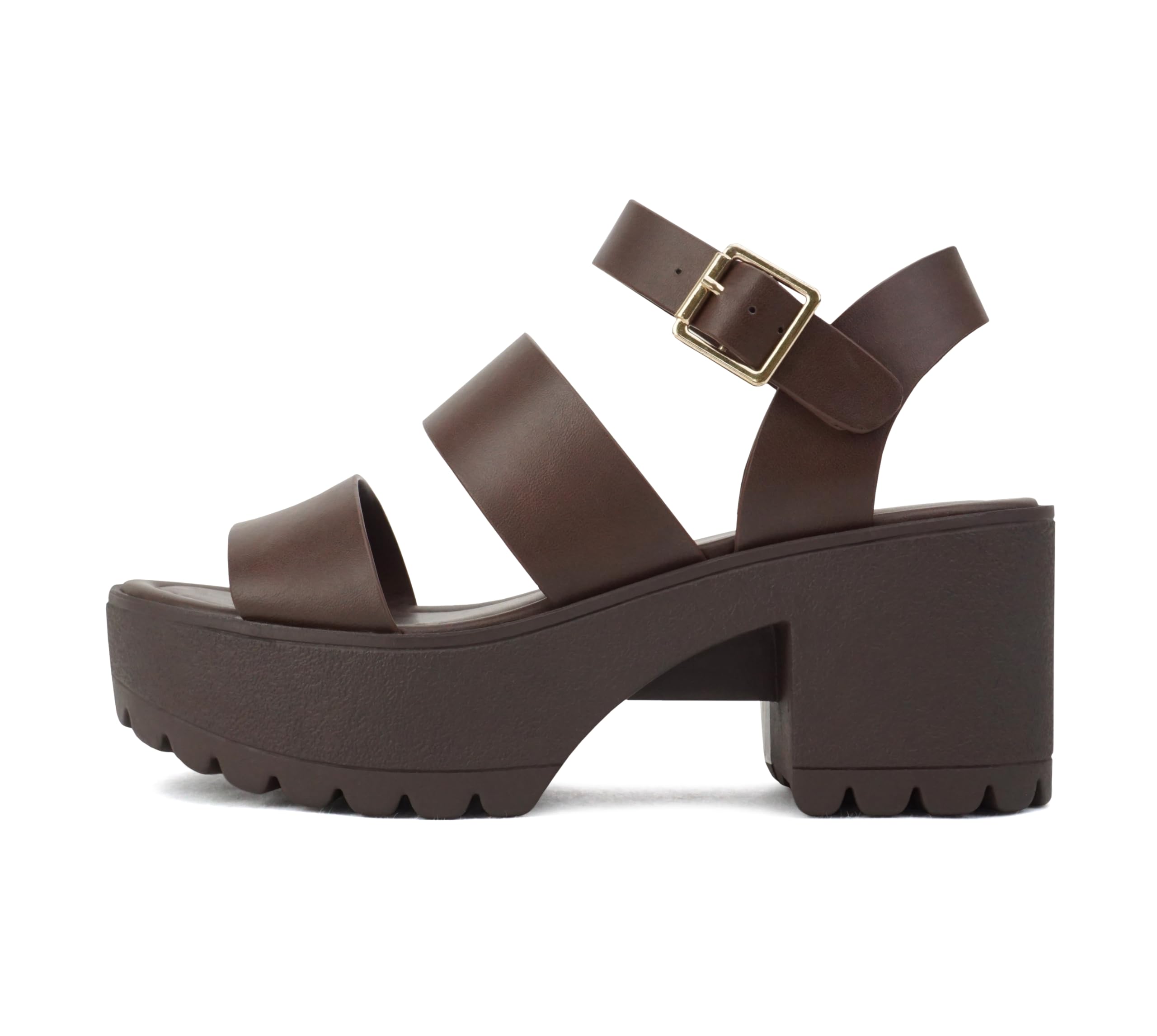 SODA ACCOUNT ~ Women Open Toe Two Bands Lug sole Fashion Block Heel Sandals with