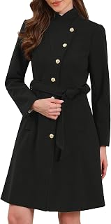 Allegra K Womens Pea Coats Long Winter Stand Collar Belted Trench Coat 2026