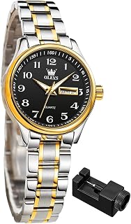 OLEVS Mens Quartz Analog Watch Stainless Steel Waterproof Luminous Date Two Tone Casual Wrist Watch