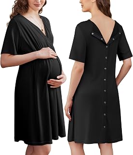 Ekouaer Labor and Delivery Gown for Hospital V Neck Maternity Nursing Dress