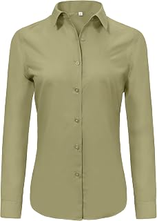 Ruisin Super Soft Wrinkle Free Button Down Shirt Women Solid Long Sleeve Striped Formal Work Dress Blouse Tops