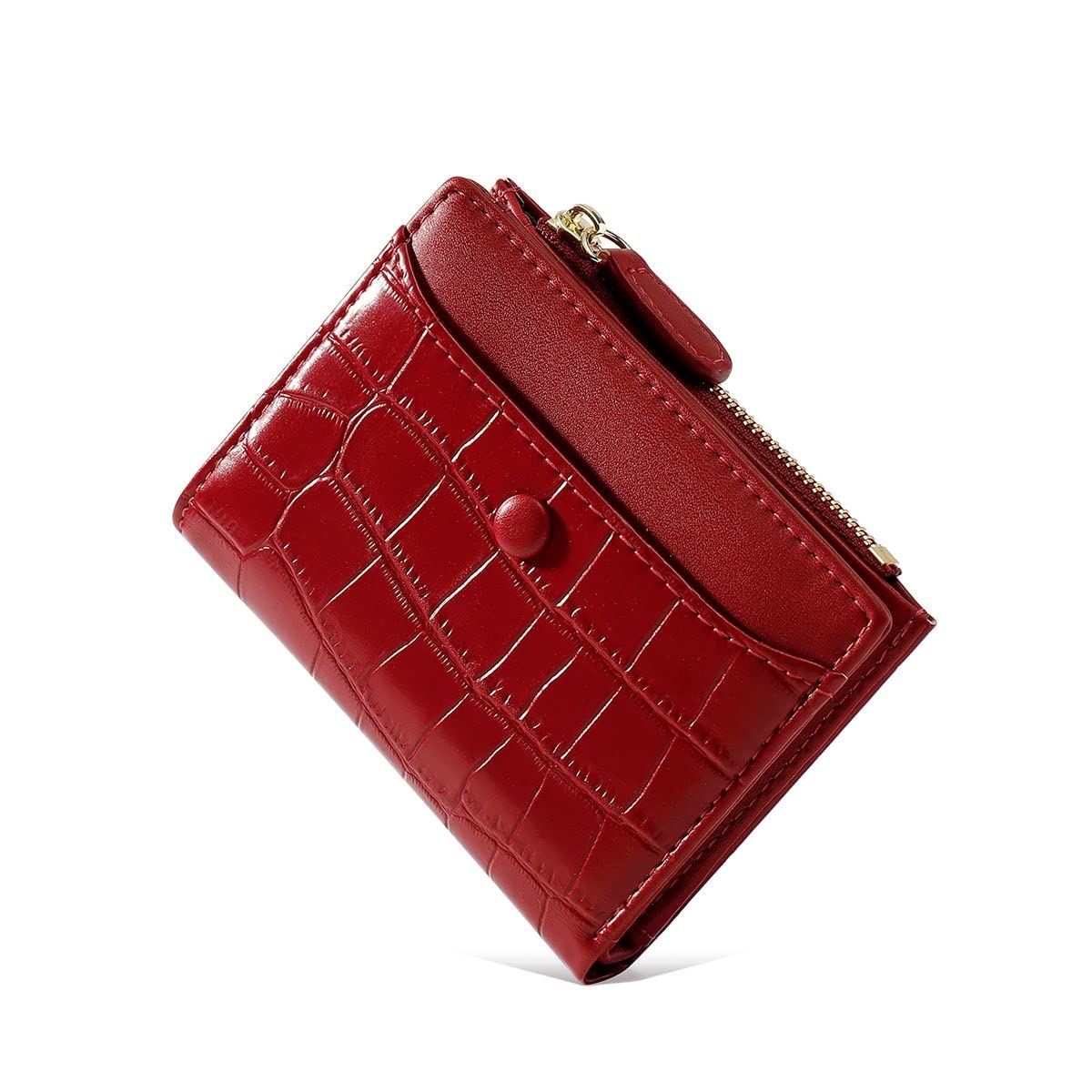 Wallet Ladies Small Wallet Zipper Mini Buckle PU Card Holder(Red)