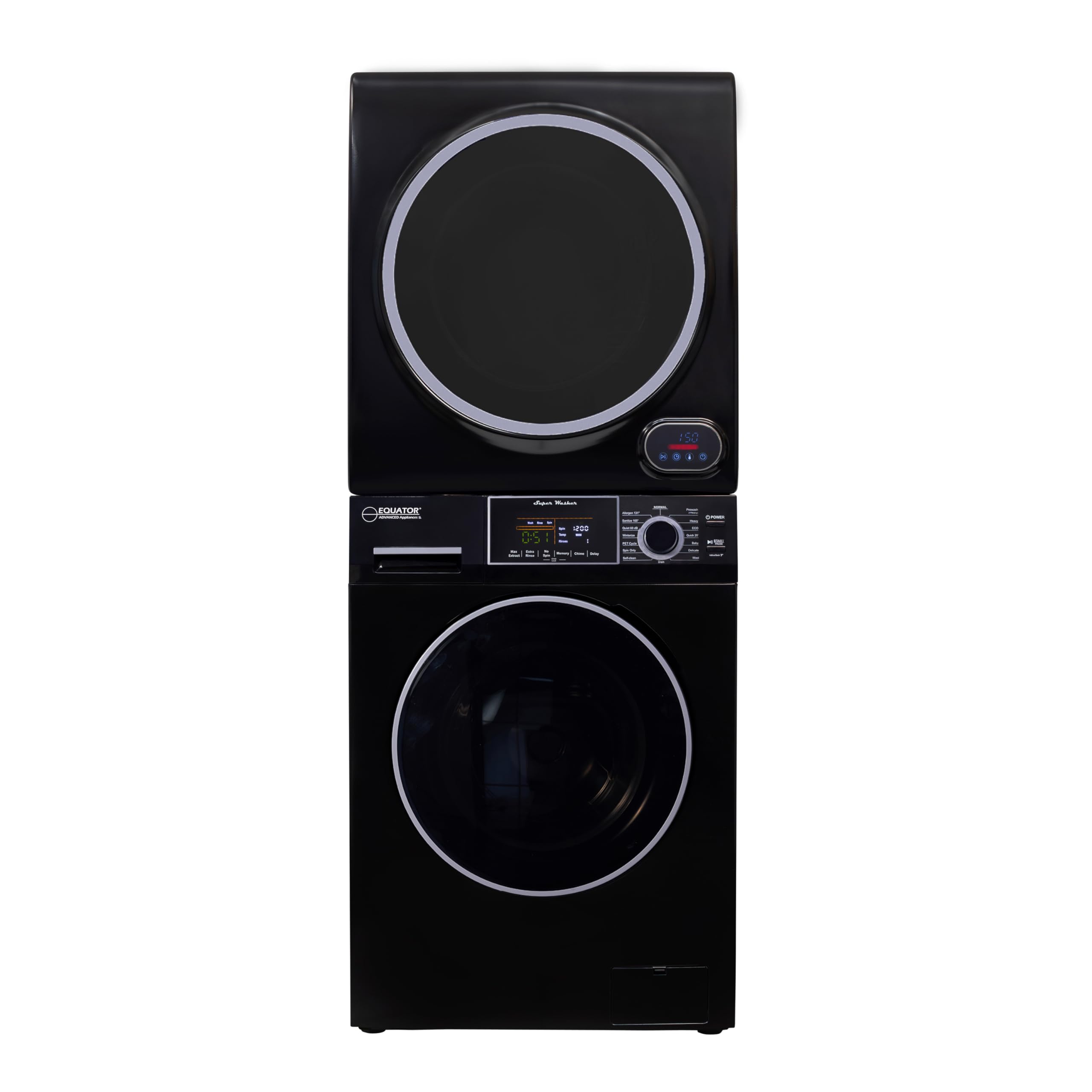 Equator Premium Stackable 15 Lbs Washer 1.62cf 110V+Vented Digi Dryer 3.5cf 110V