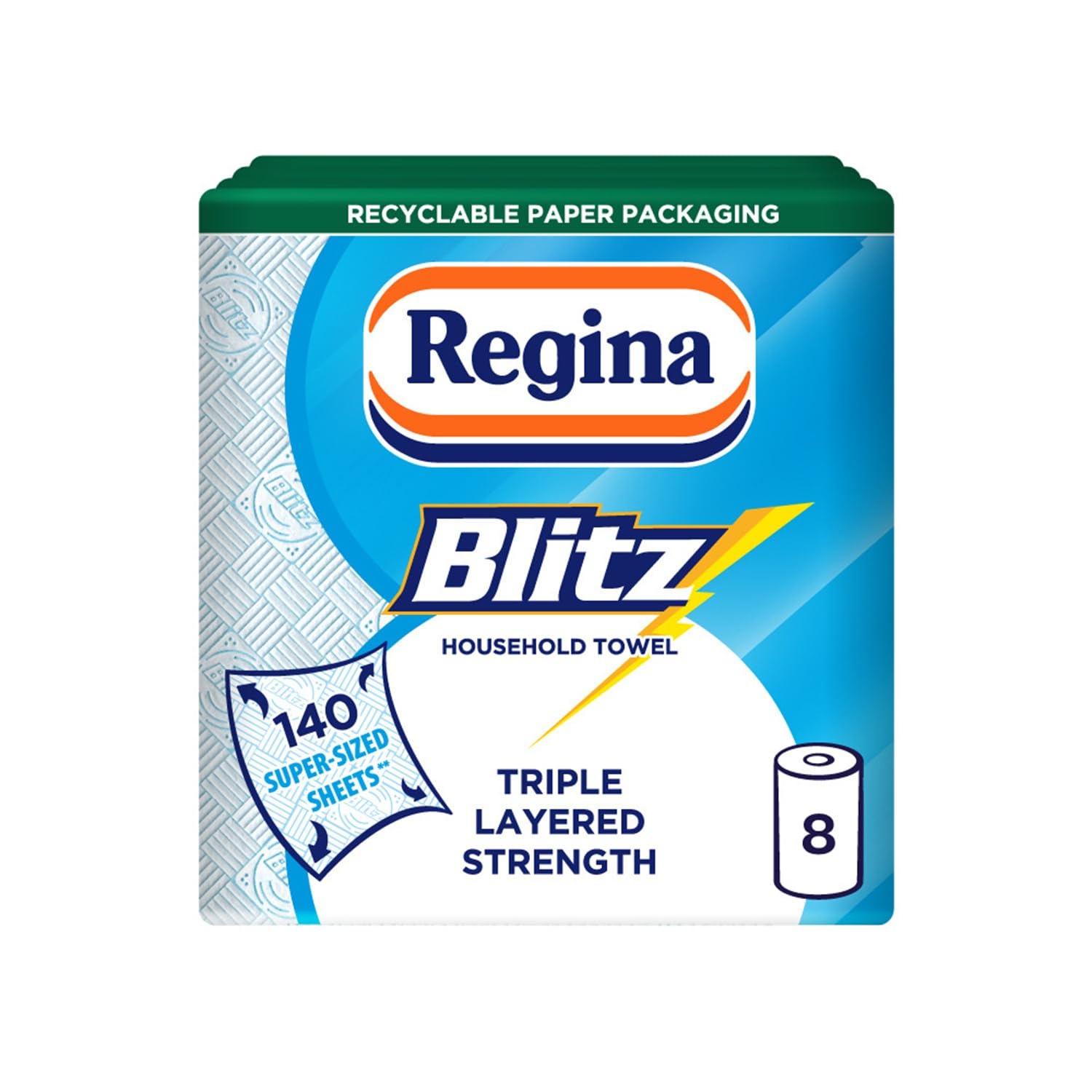 Regina Blitz, 8 Rolls of Household Towel, 3-Ply | 70 Sheets Per Roll, Recyclable