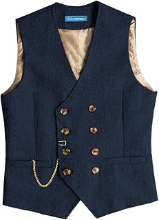 Solovedress Mens Vintage Tweed Double Breasted Wedding Waistcoat
