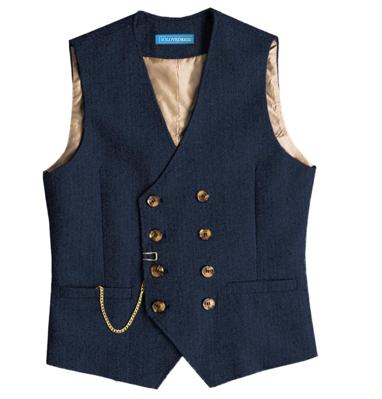 Solovedress Mens Vintage Tweed Double Breasted Wedding Waistcoat
