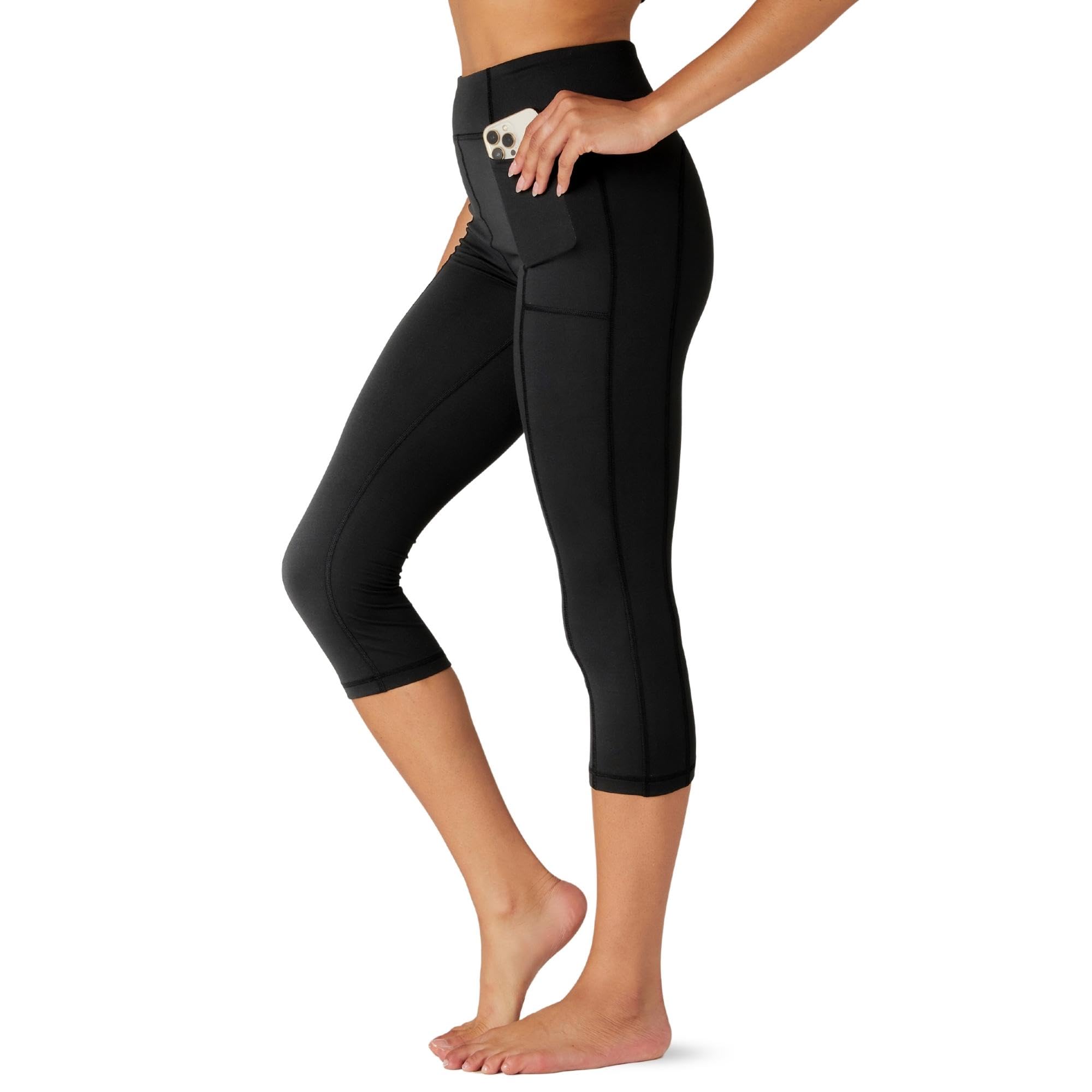 FM London Women's Gym Leggings with Pockets High Waist Full Length Capri Design 