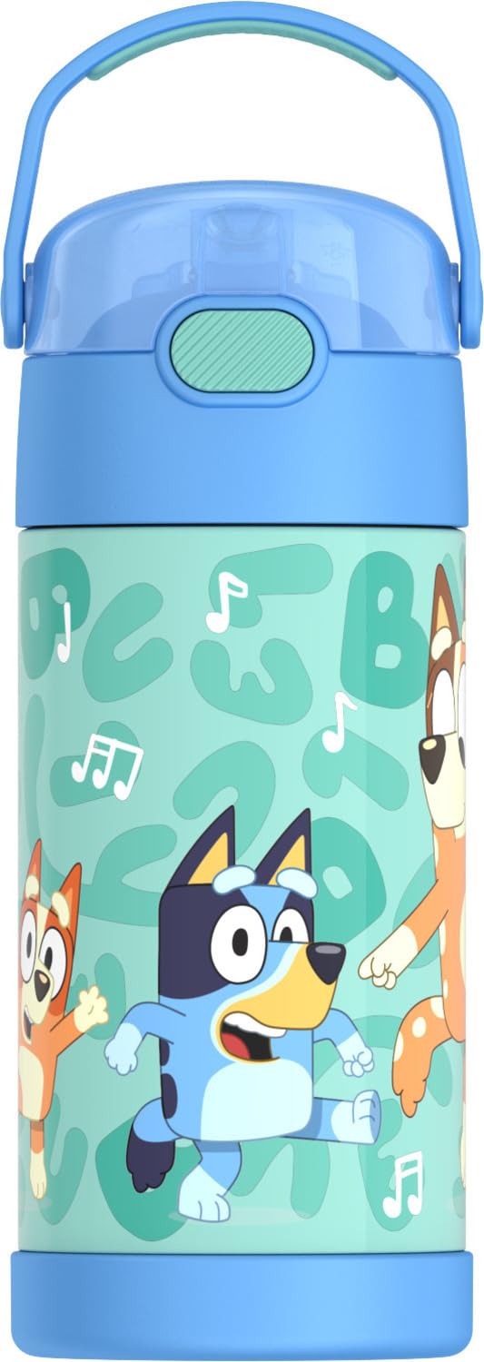 THERMOS FUNTAINER Water Bottle with Straw, 12oz, Bluey | Kids Stainless Steel In