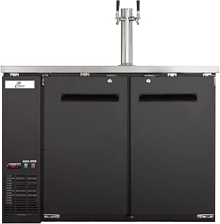 cooler depot Beer Keg Dispenser Kegerator 48" Commercial Refrigerator double Tap Black, Two Half Keg One Tower