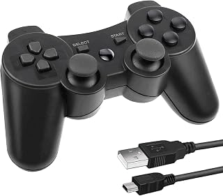 PS3 Controller Compatible with PlayStation 3 Rechargable Remote Control Gamepad with Charging Cable for PS3 (Black)