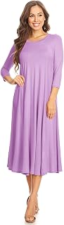 Women's Casual Basic Comfy 3/4 Sleeve Flare A-line Midi Long Maxi Dress(S-3XL)