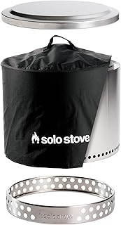 Solo Stove Bonfire Amazon Exclusive | Smokeless Fire Pit Bundle with Stand, Lid, Shelter & Ash Pan | Ideal for 4–6 People | Stainless Steel Wood Burning Camping Pit – 19.5" Wide, 34lbs