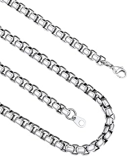 FindChic Stainless Steel Square Box Chain for Men | Silver/Gold/Black Rolo Necklace for Pendant | 2mm/3mm/6mm/8mm Width | No Tarnish, Hypoallergenic Hip Hop Jewelry with Gift Box | 18"-30" Length