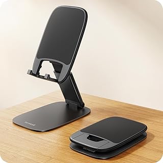 Lamicall Ultra-Thin Foldable Cell Phone Stand for Desk | 0.59" Slim Fold, Height Angle Adjustable, Sturdy Metal Base, Thick Case Friendly for iPhone Duo/18/17/16 Pro Max, Galaxy S26