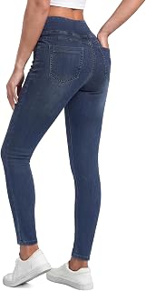 Pull on Skinny Jeans for Women, Stretchy High Waisted Leggings Trendy Tummy Control Demin Jegging with Pockets