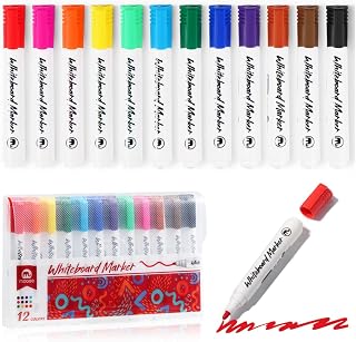 Vinabo Whiteboard Markers Erasable, 12 Colours, Fine Tip