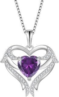 FJ Heart Angel Wings Necklace Women's 925 Sterling Silver Birthstone Chain Jewellery for Women Mother Girlfriend Mum
