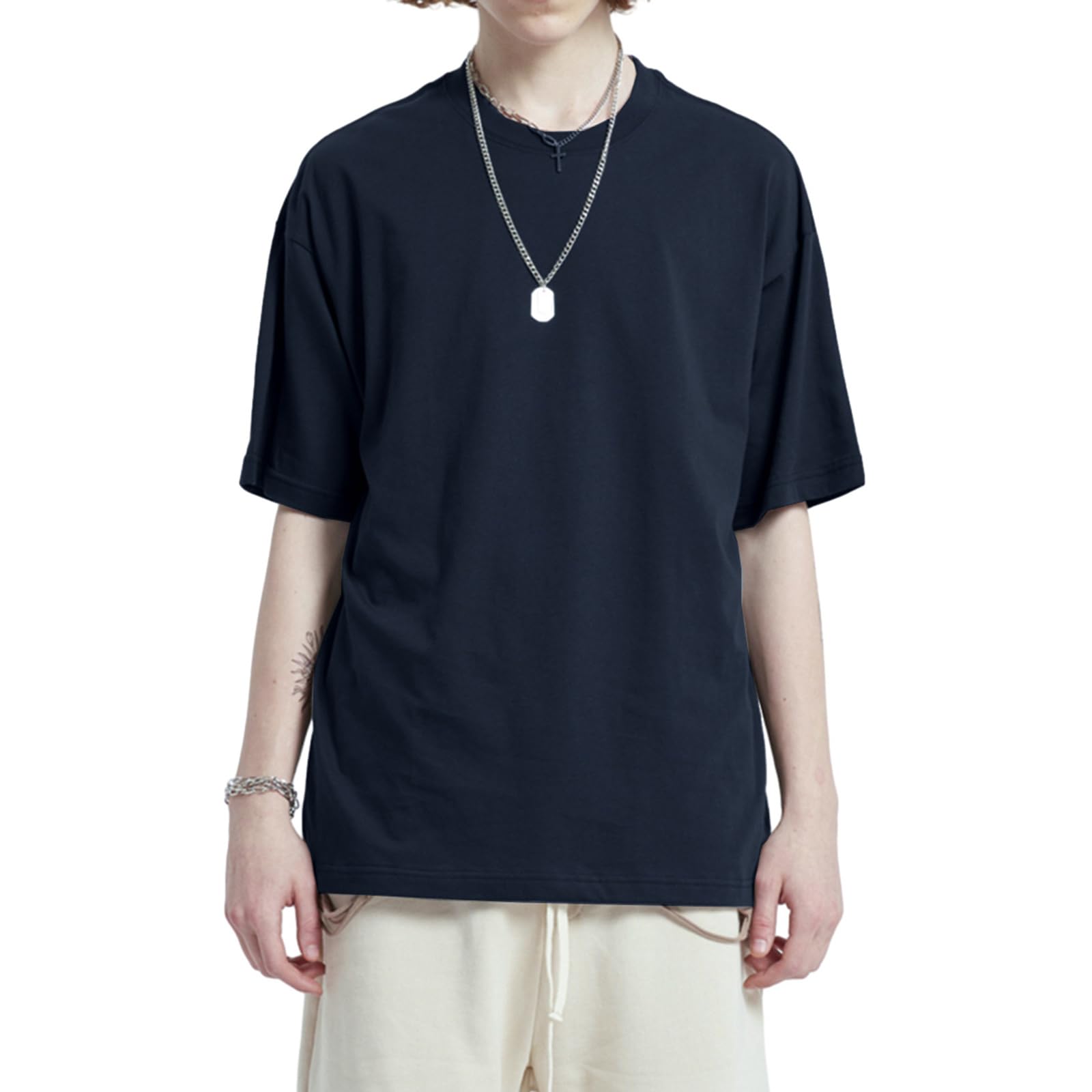 Men's Oversized T-Shirts Heavyweight Cotton Tee Crew Neck Short Sleeve T Shirts 
