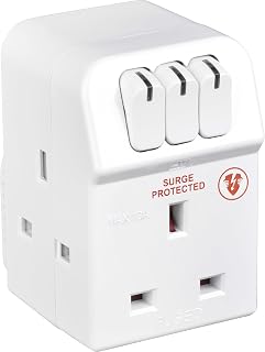 Masterplug Three Socket Surge Protected Adaptor with Individual Switches