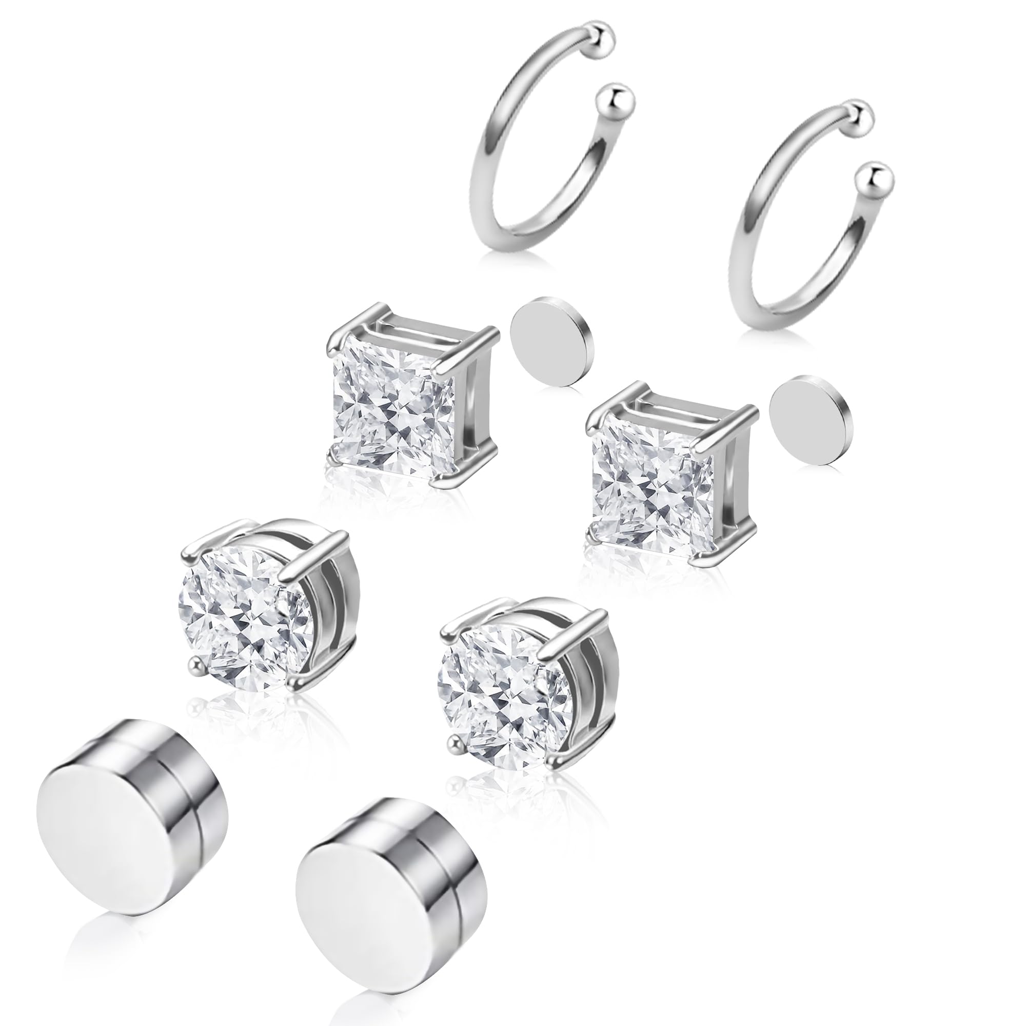 Trinckle Clip on Earrings, 4 Pairs Magnetic Earrings for Men Women | Stainless S
