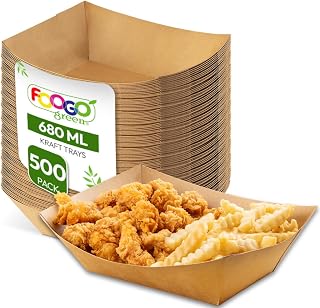 FOOGO Green 500pcs Party Paper Food Trays 680ml (23oz), 21.7x17.3x6.5cm