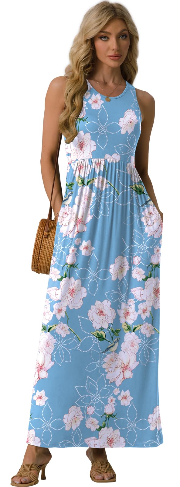 GRECERELLE Women's Summer Sleeveless Casual Long Tank Maxi Dress with Pockets (X