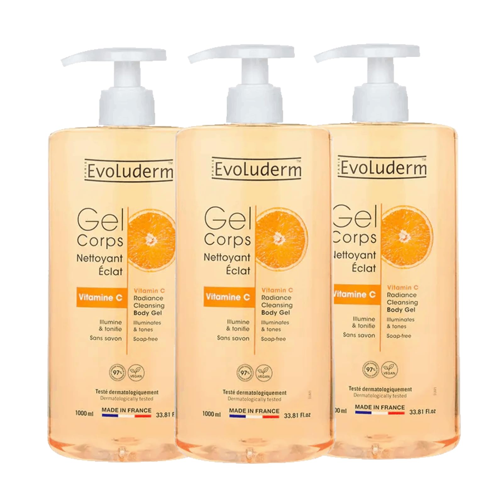 EVOLUDERM – Vitamin C Radiance Cleansing Body Gel – 1000 ml – 97% Natural Origin