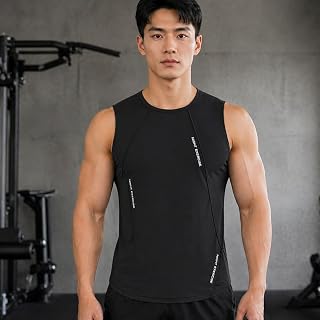 Mens Sleeveless Workout Tank Tops Athletic Breathable Quick Dry Gym Running Muscle Tank Tops Asymmetric Graphic
