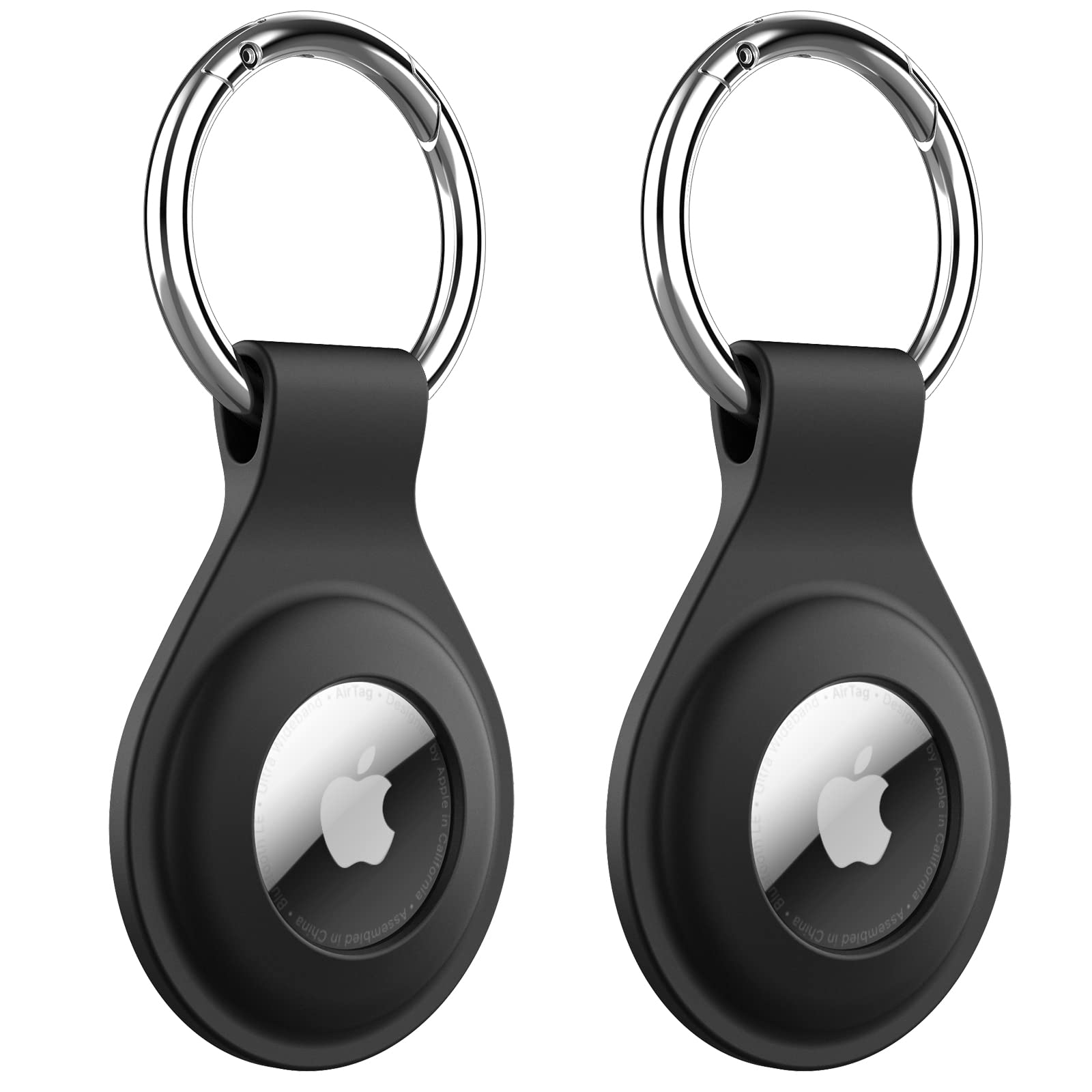 JETech Silicone Case for AirTag 2/1, 2-Pack with Keychain, Black | Secure Fit De