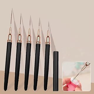 5 Pcs Fine Tip Nail Art Drawing Brush Set for Gel Polish, Manicure, Painting, Salon or Home Nail Design Use (Black)