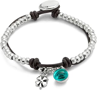 UNOde50 Sterling Silver, Leather and Green Murano Glass Bead Bracelet