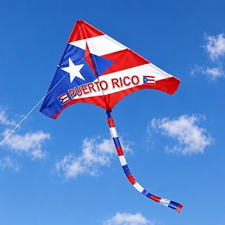 Puerto Rico Flag Kite – Boricua Red White Blue Delta Kites with Long Tail | Outdoor Flying Flag Design Adults | Puerto Rican Pride Beach & Park Boricua