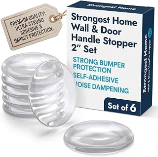 STRONGEST HOME Door Stoppers for Wall, 2" Clear Wall Protector, 6 Pack | Door Knob Wall Protector with Strong Adhesive Back, Quiet Shock Absorbent Silicone Rubber Door Stop Bumper for Door Handles