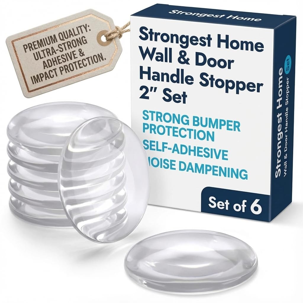 STRONGEST HOME Door Stoppers for Wall, 2" Clear Wall Protector, 6 Pack | Door Kn