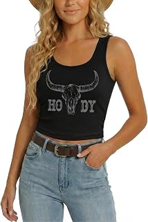 YHHR Women's Western Graphic Casual Cowboy Crop Tank Top Cute Outfit