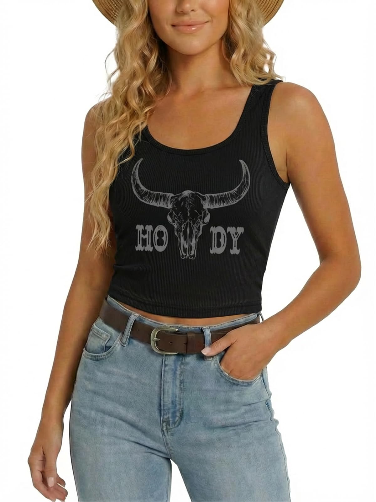 YHHR Women's Western Graphic Casual Cowboy Crop Tank Top Cute Outfit