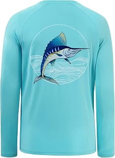 BASSDASH Men's Long Sleeve Fishing Shirt with Fish Print UPF 50+ Sun Protection, Breathable, Moisture Wicking
