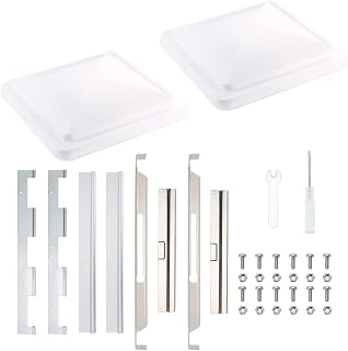 ONLTCO Expert RV Vent Lid Replacements (2-Pack) - Universal Fit for Trailers, Campers &amp; Motorhomes, White Covers with Durable Metal Hinges, Compatible with Jensen, Ventline &amp; Elixir Vents