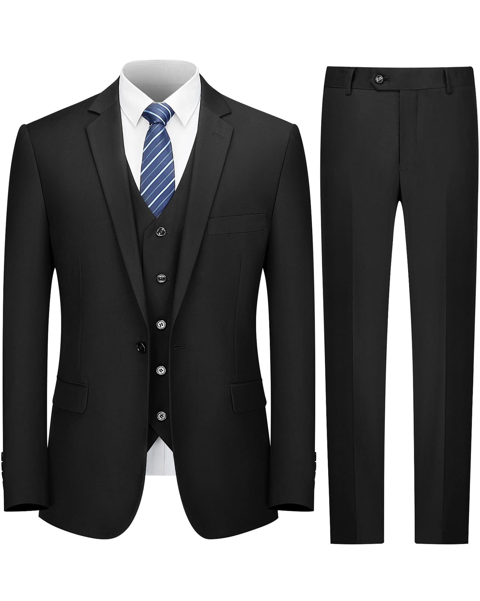 Cooper & Nelson Men's Suit Slim Fit, 3 Piece Suits for Men, One Button Solid Jac
