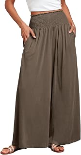 ANRABESS Women Palazzo Pants Summer Boho Wide Leg High Waist Casual Pocket Pants