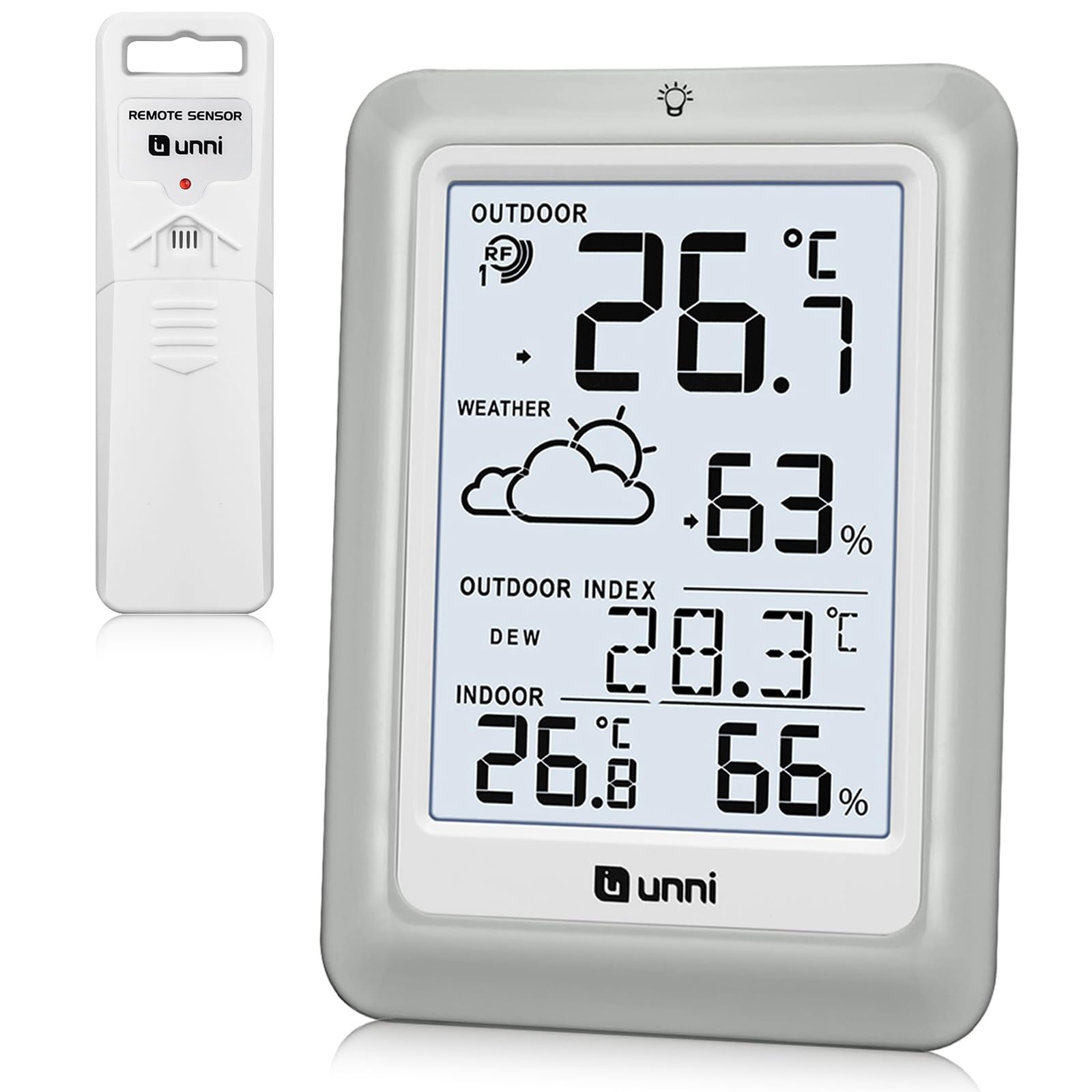 Indoor Outdoor Thermometer Wireless Weather Station Battery Powered with 100m Ra