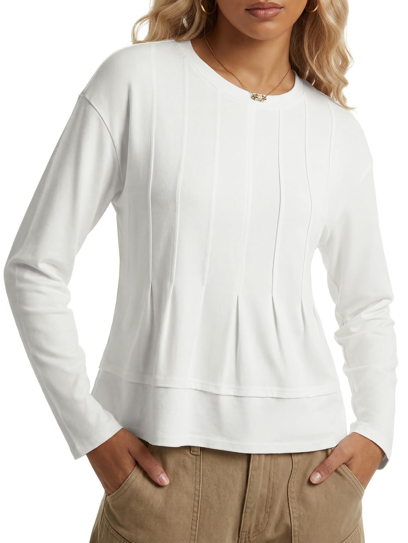 Women's Crew Neck Long Sleeve Casual Shirt Blouses