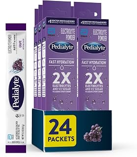 Pedialyte Fast Hydration Electrolyte Powder Packets, Grape, Hydration Drink, 24 Single-Serving Powder Packets