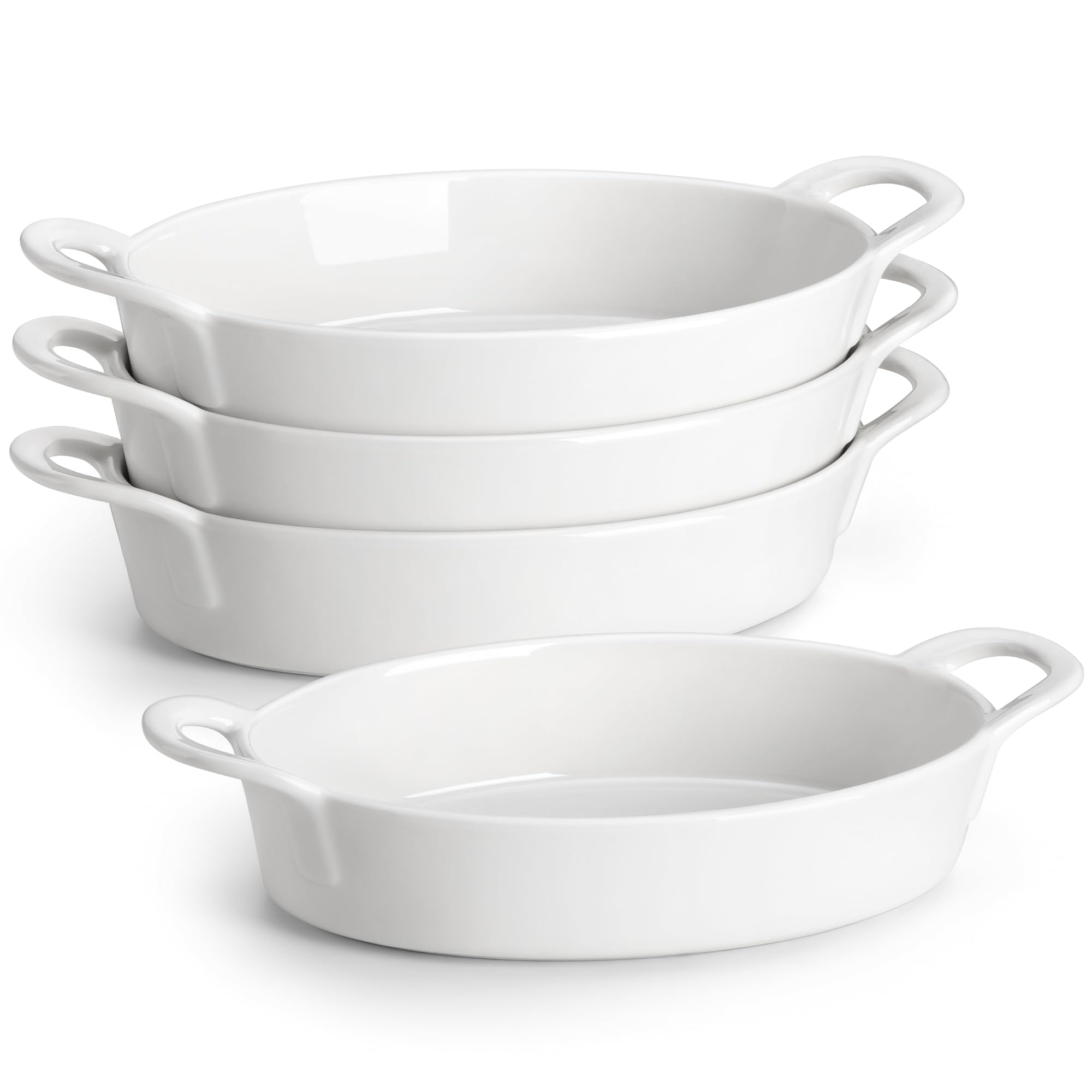 MALACASA Oval Ceramic Lasagne Dish, Individual Oval Baking Dish, White