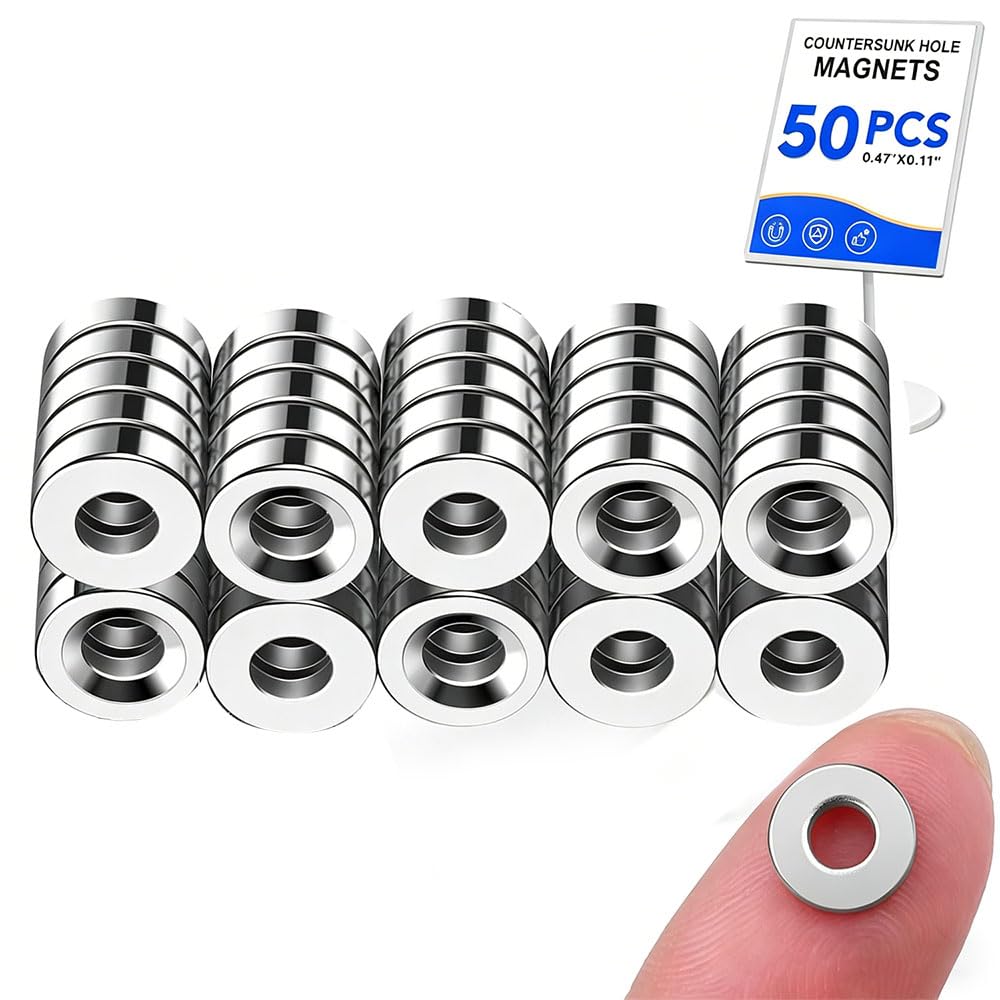 50 x 12 x 3-4mm Pre-Drilled Magnets - Versatile Disc Magnets Suitable for Home D