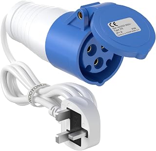 Camping Electric Hook Up Cable 16Amp to 13Amp Adapter, 1M | For Caravan Campervan Motorhome Accessories, 220~250V Fused UK Plug